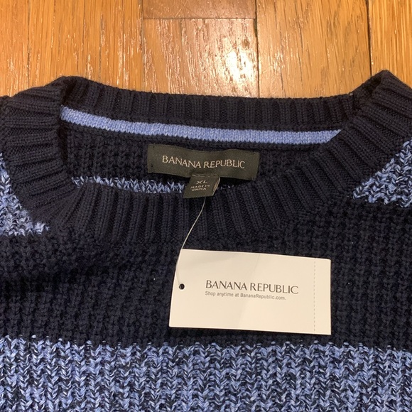 NWT Banana Republic Men’s Striped Crew Neck Cotton Blend Sweater, Size XL - Picture 3 of 5